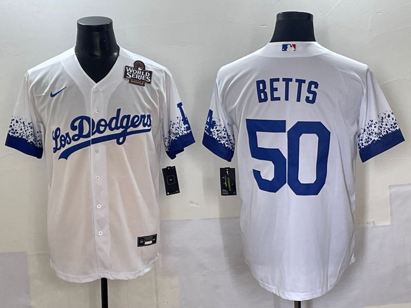 Men Los Angeles Dodgers #50 Betts White blue City Edition Nike MLB Jersey style 6->los angeles dodgers->MLB Jersey